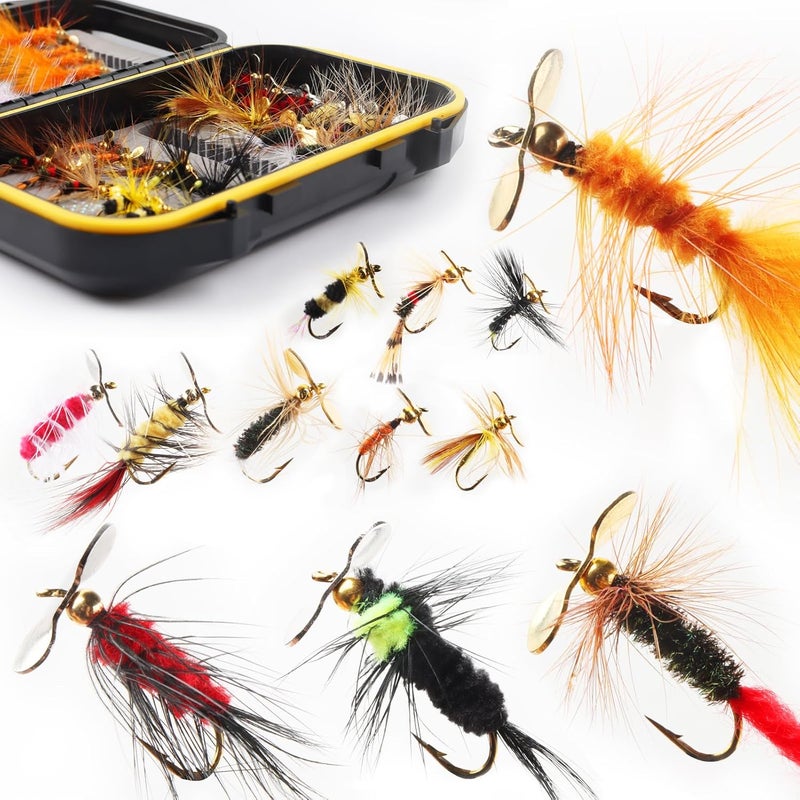 FAISOX Fly Fishing Flies Assortment Kit Dry Wet Nyphms Tenkara Popper Streamer Woolly Bugger for Trout Bass Salmon Steelhead with Fly Box - Image 1
